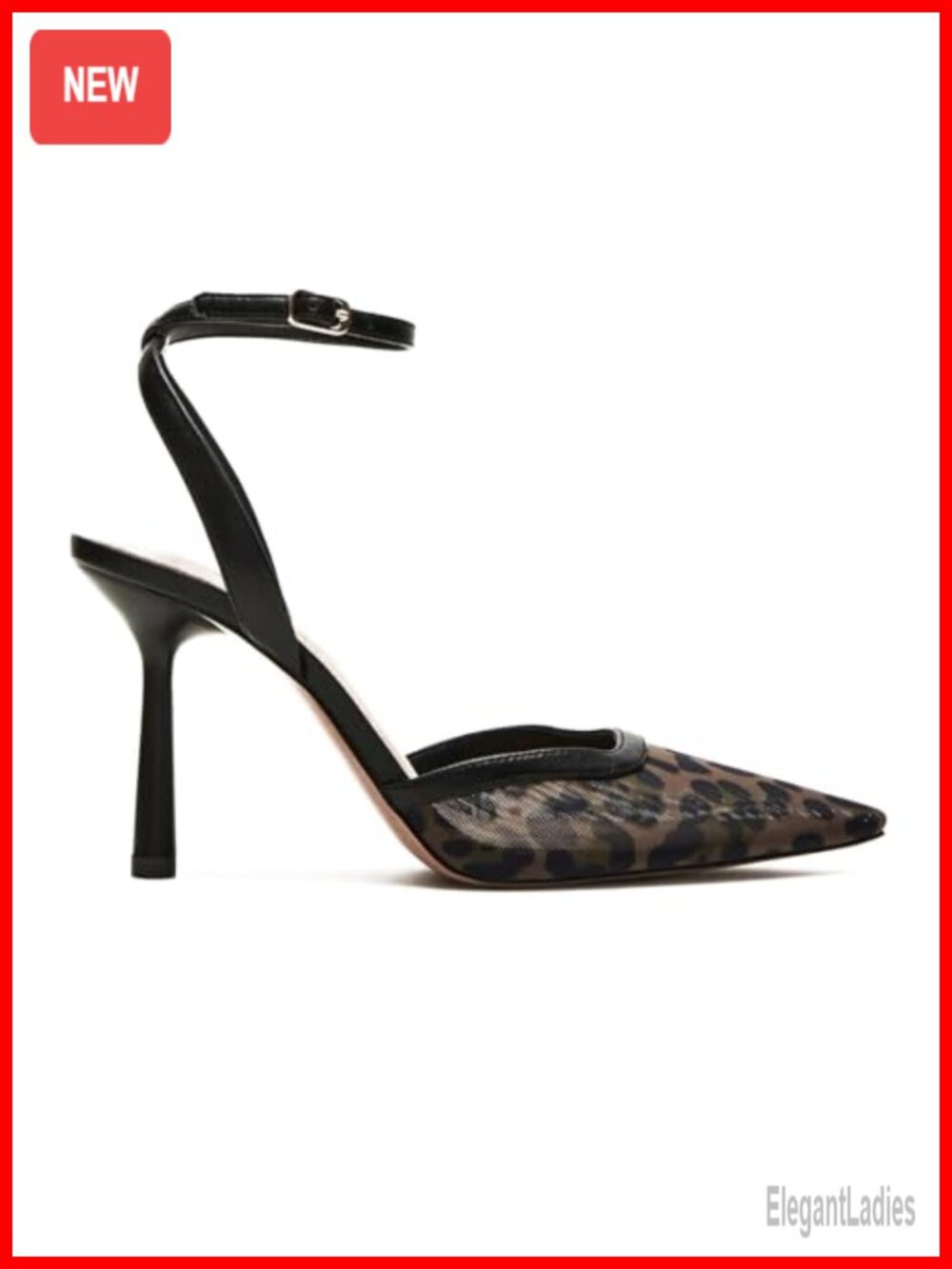 Mesh Kitten Heels Slingback Pointed Toe Pumps Buckle Strap 3.75in Heel